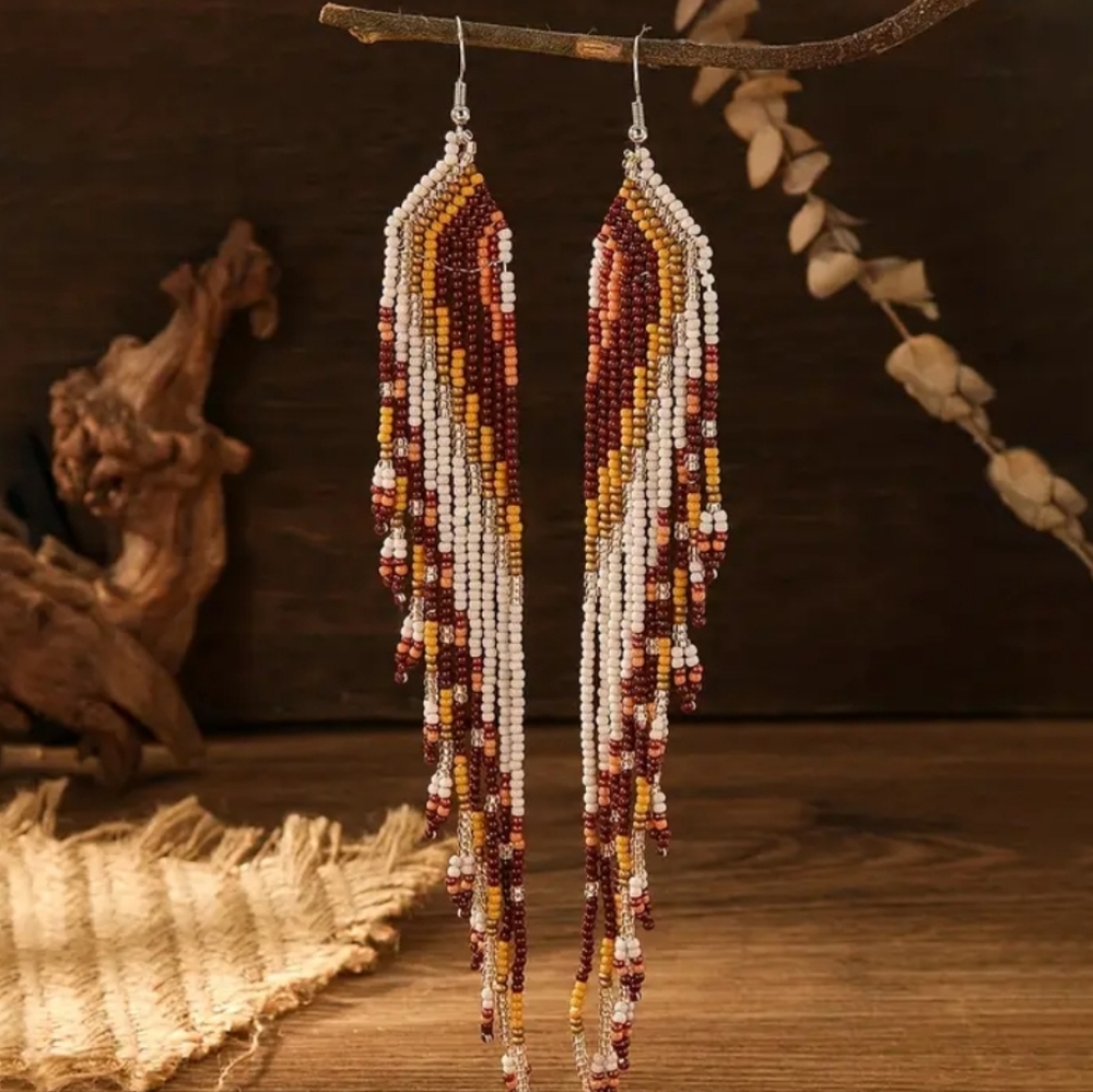 xl seed bead boho earrings - Picture 1 of 3